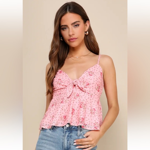 Lulus Tops - Lulus Floral Pink Tie-Front Top XL NWT